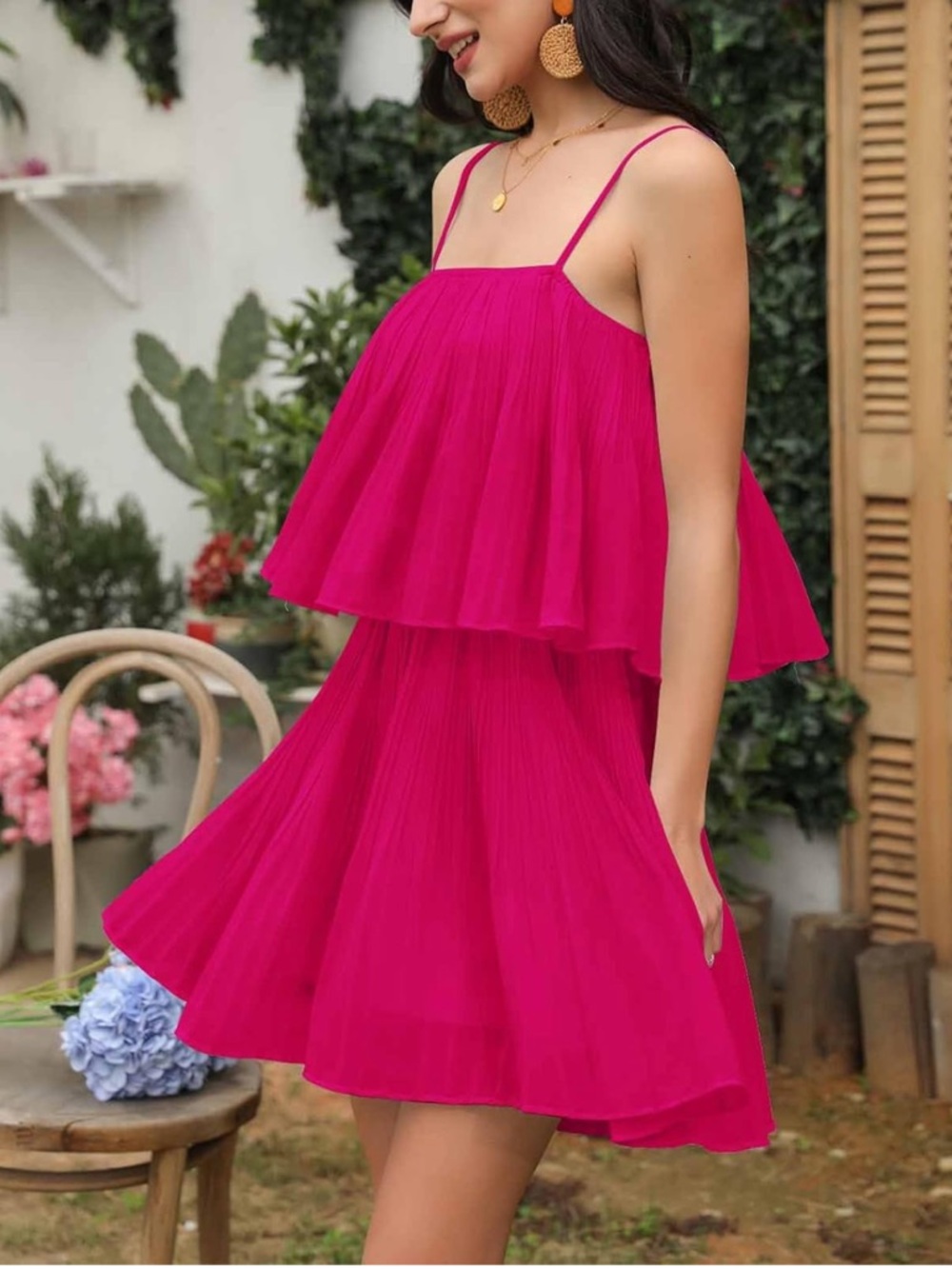 Hot Pink Spaghetti Strap Mini Romper Dress